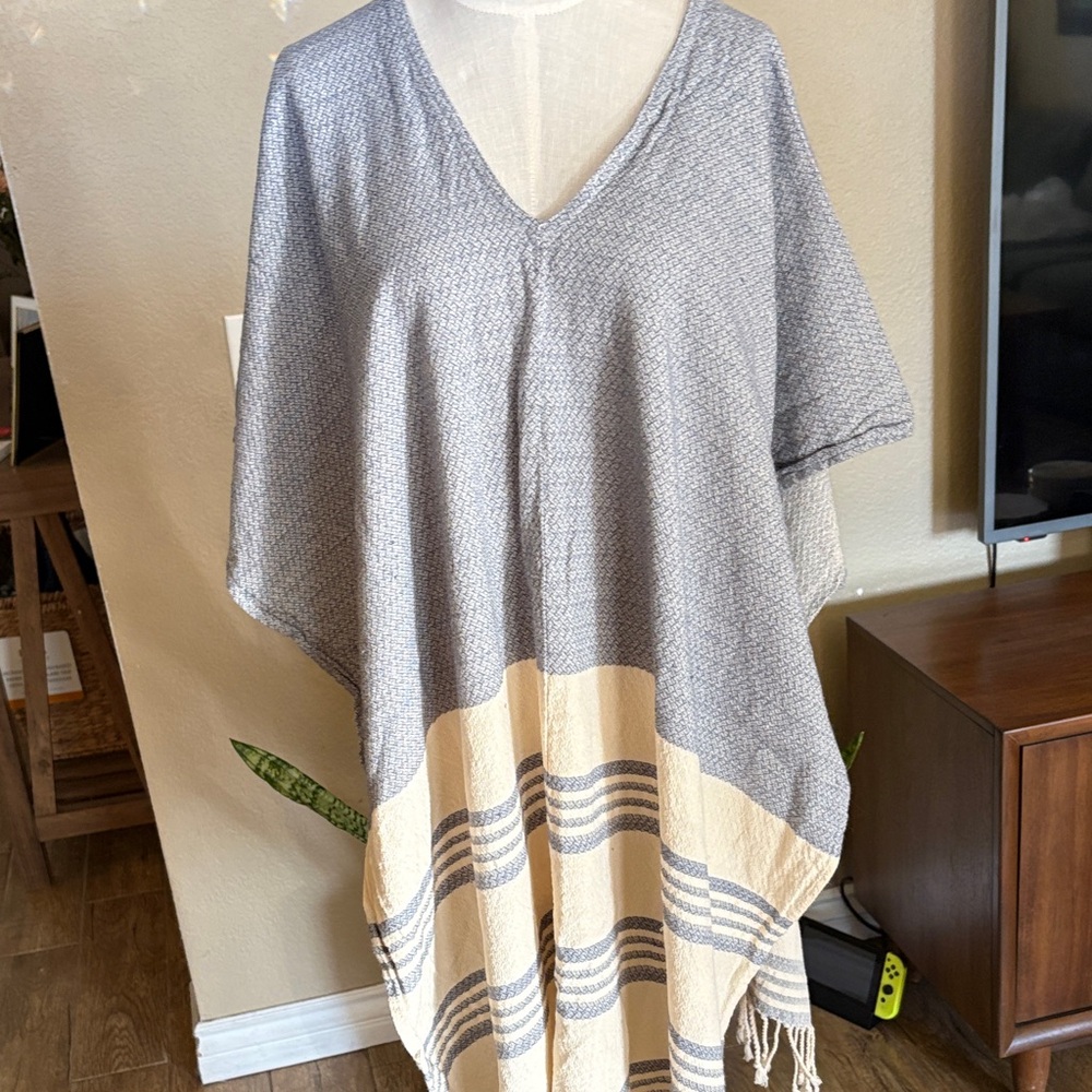 Tribe Alive Gray and Cream Poncho/swim cover up